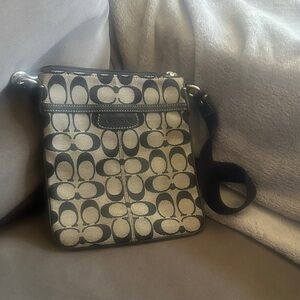 Coach Signature Black and Cream Crossbody Bag